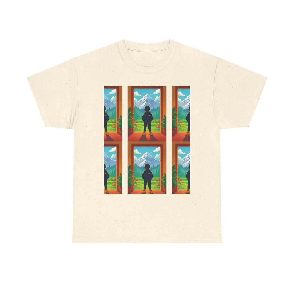 Window Mountain View silhouette T-Shirt | hiking landscape grid