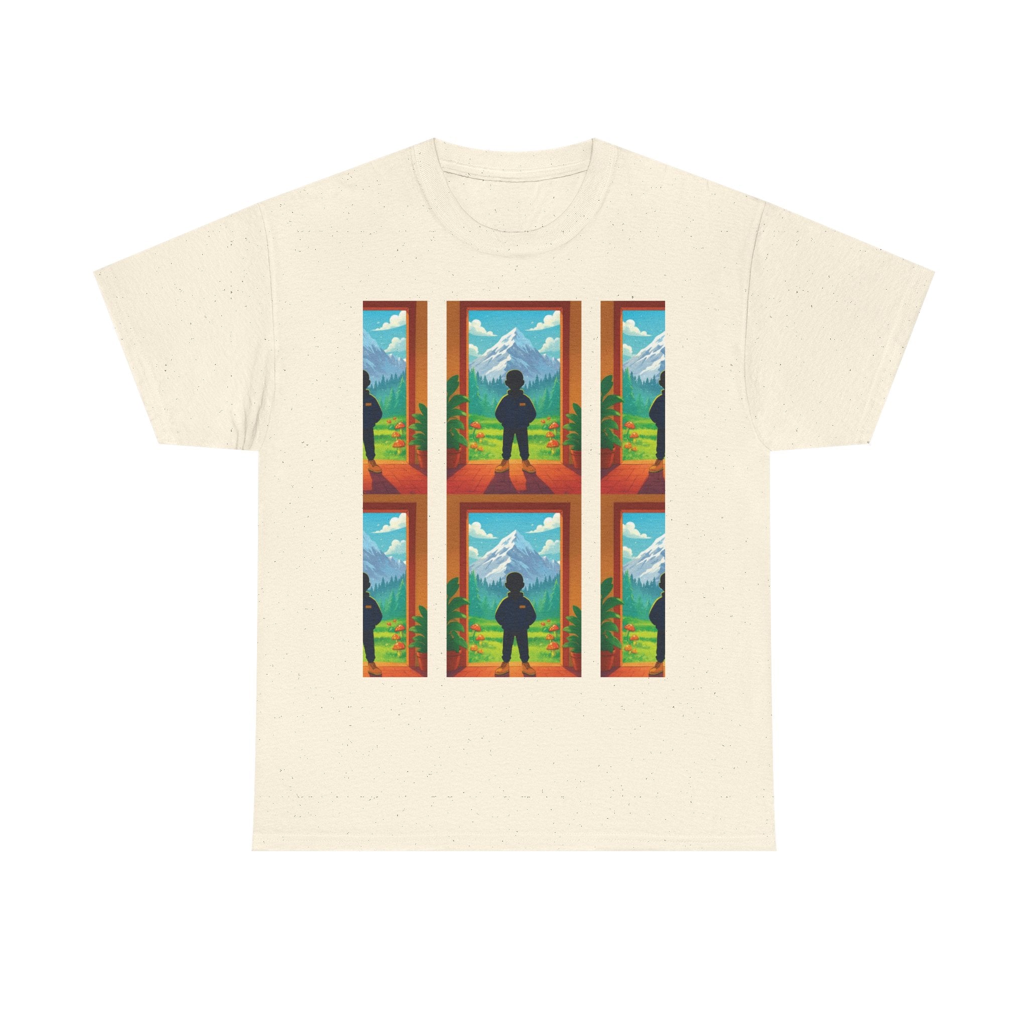 Window Mountain View silhouette T-Shirt | hiking landscape grid