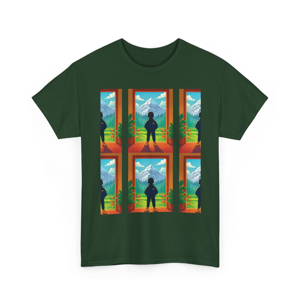 Window Mountain View silhouette T-Shirt | hiking landscape grid