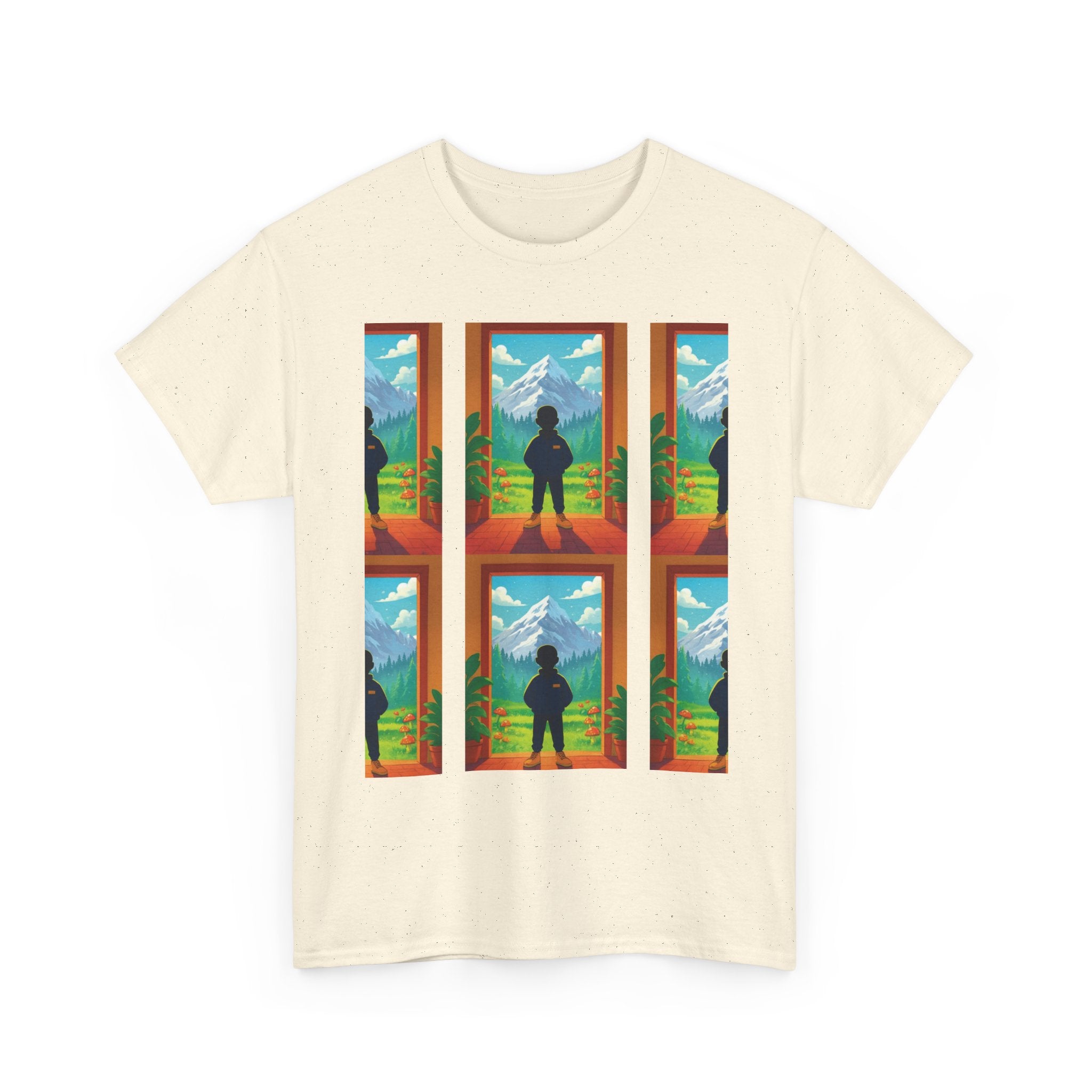 Window Mountain View silhouette T-Shirt | hiking landscape grid