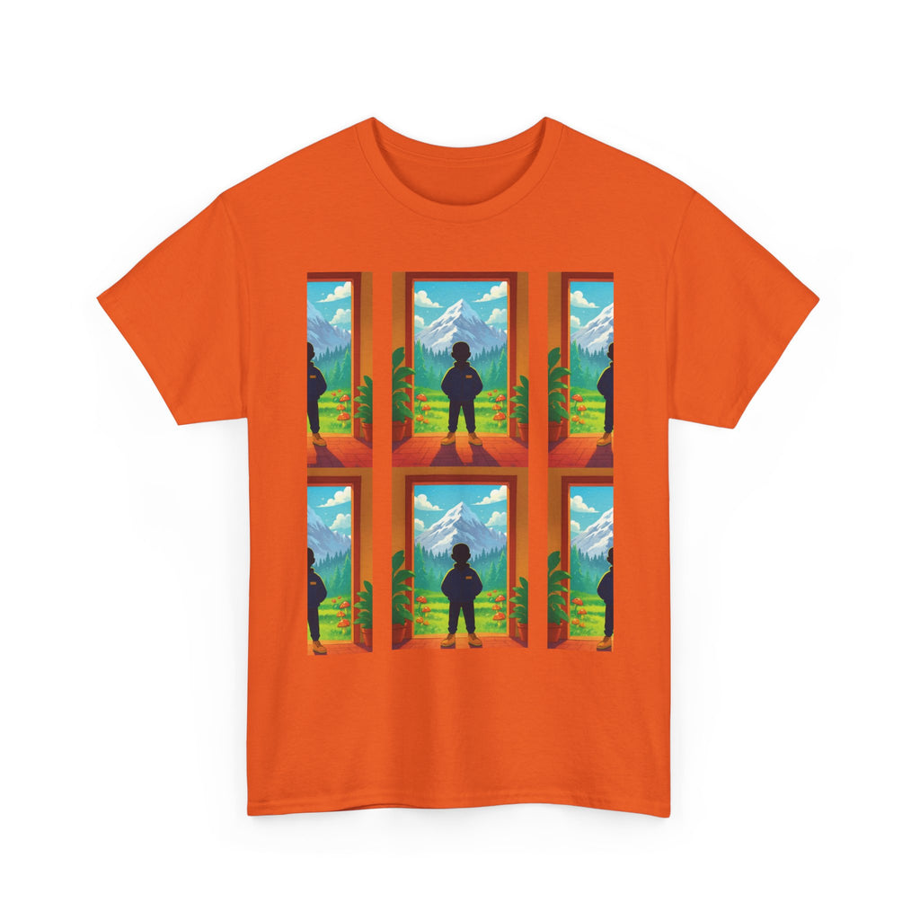 Window Mountain View silhouette T-Shirt | hiking landscape grid