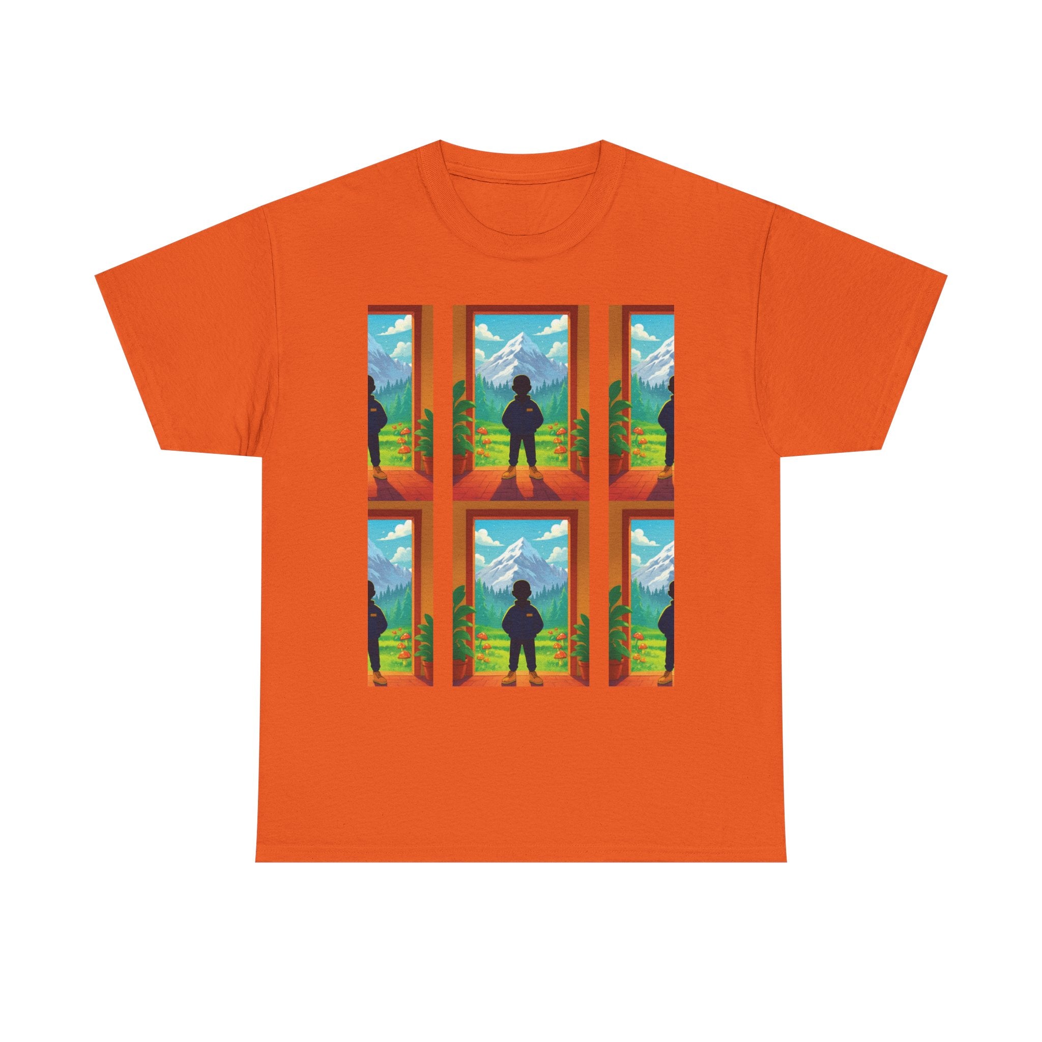 Window Mountain View silhouette T-Shirt | hiking landscape grid