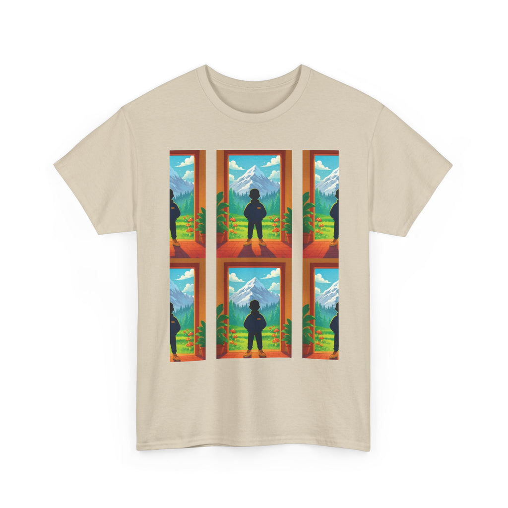 Window Mountain View silhouette T-Shirt | hiking landscape grid