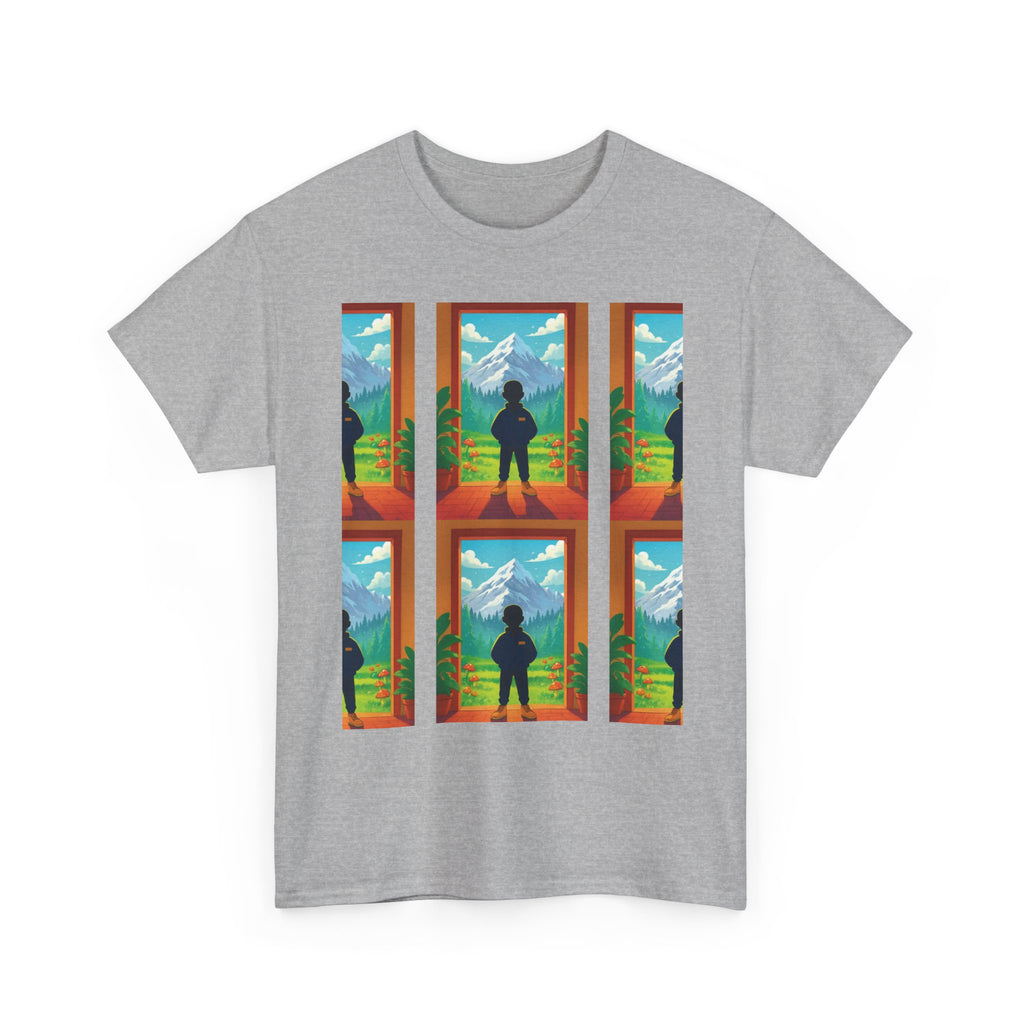Window Mountain View silhouette T-Shirt | hiking landscape grid