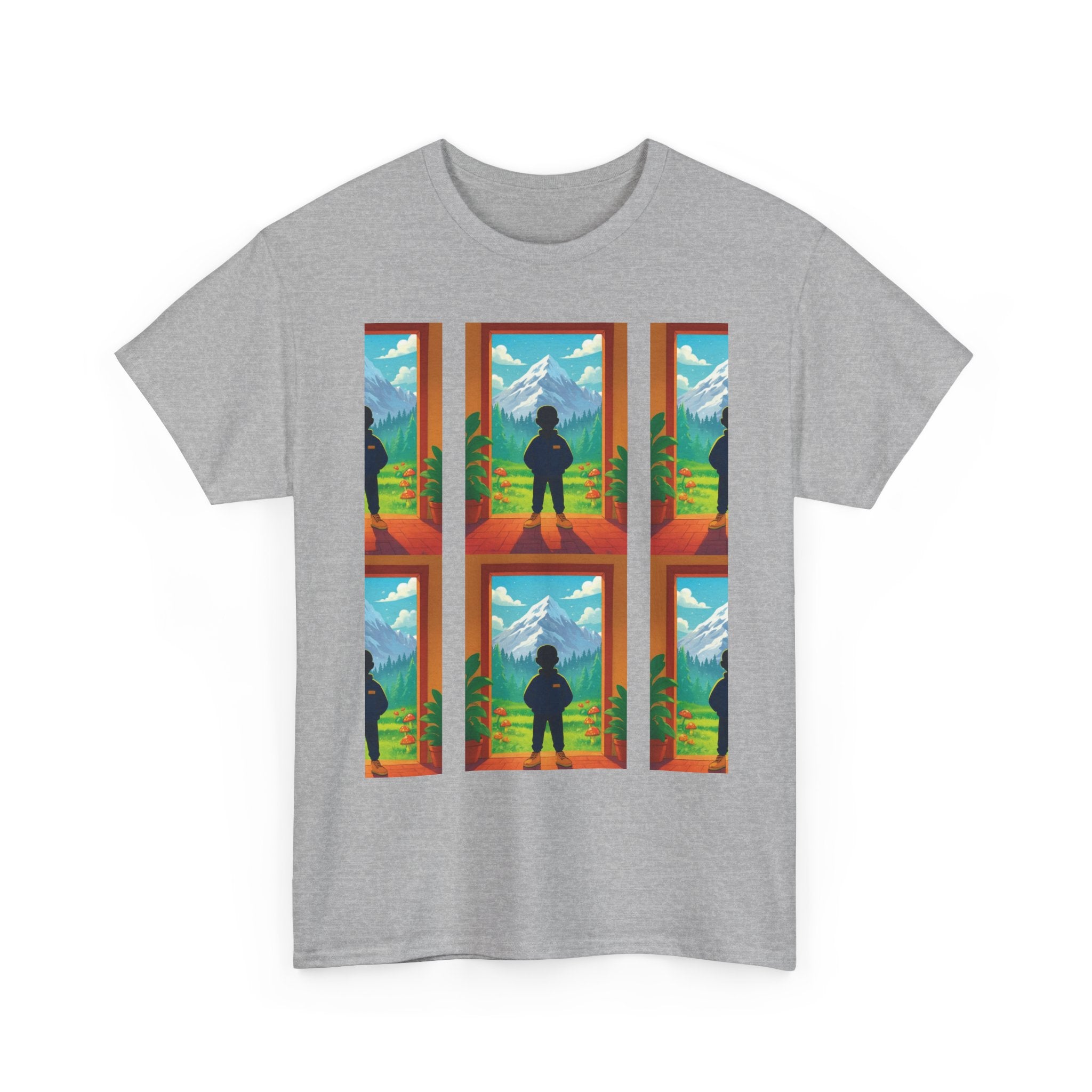 Window Mountain View silhouette T-Shirt | hiking landscape grid