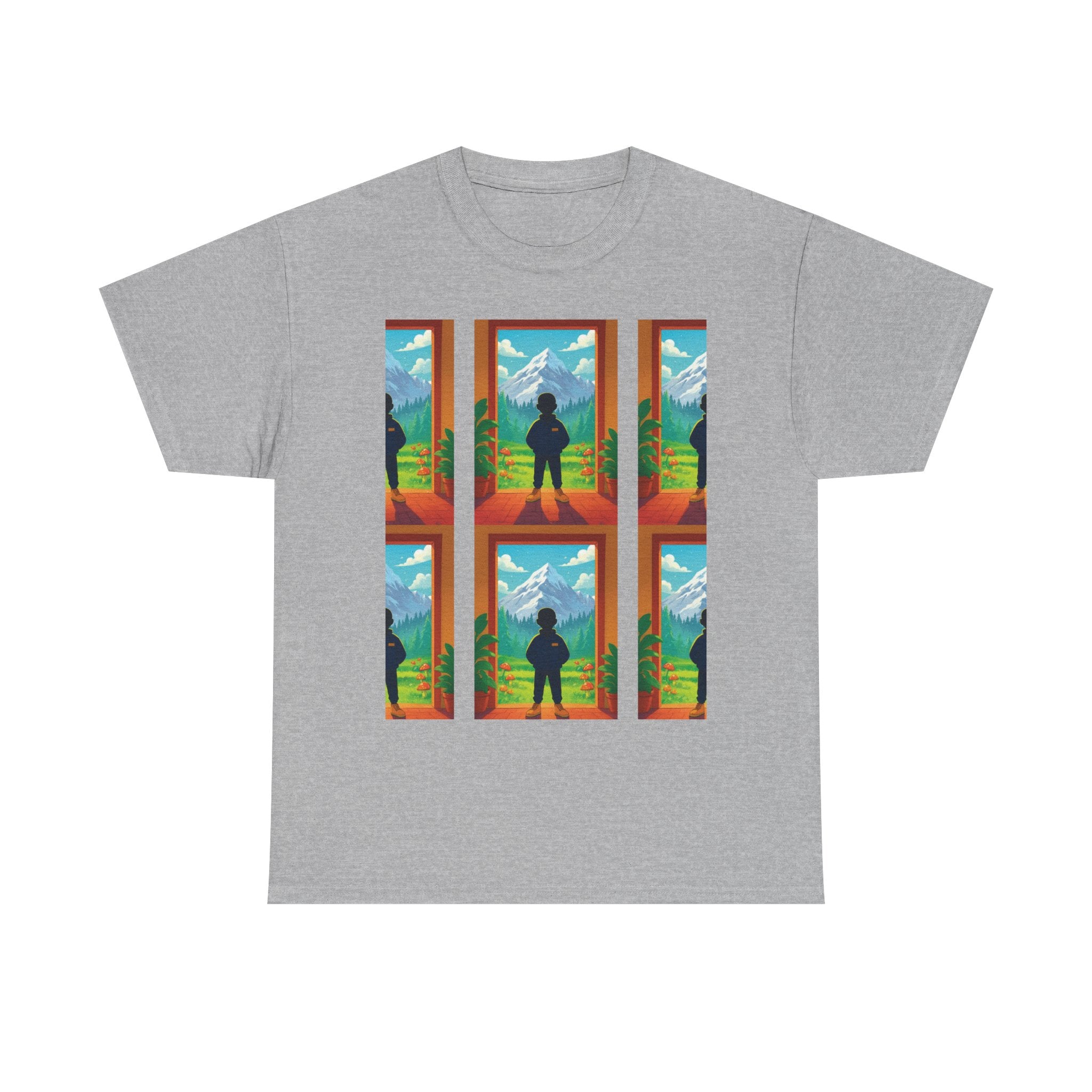 Window Mountain View silhouette T-Shirt | hiking landscape grid