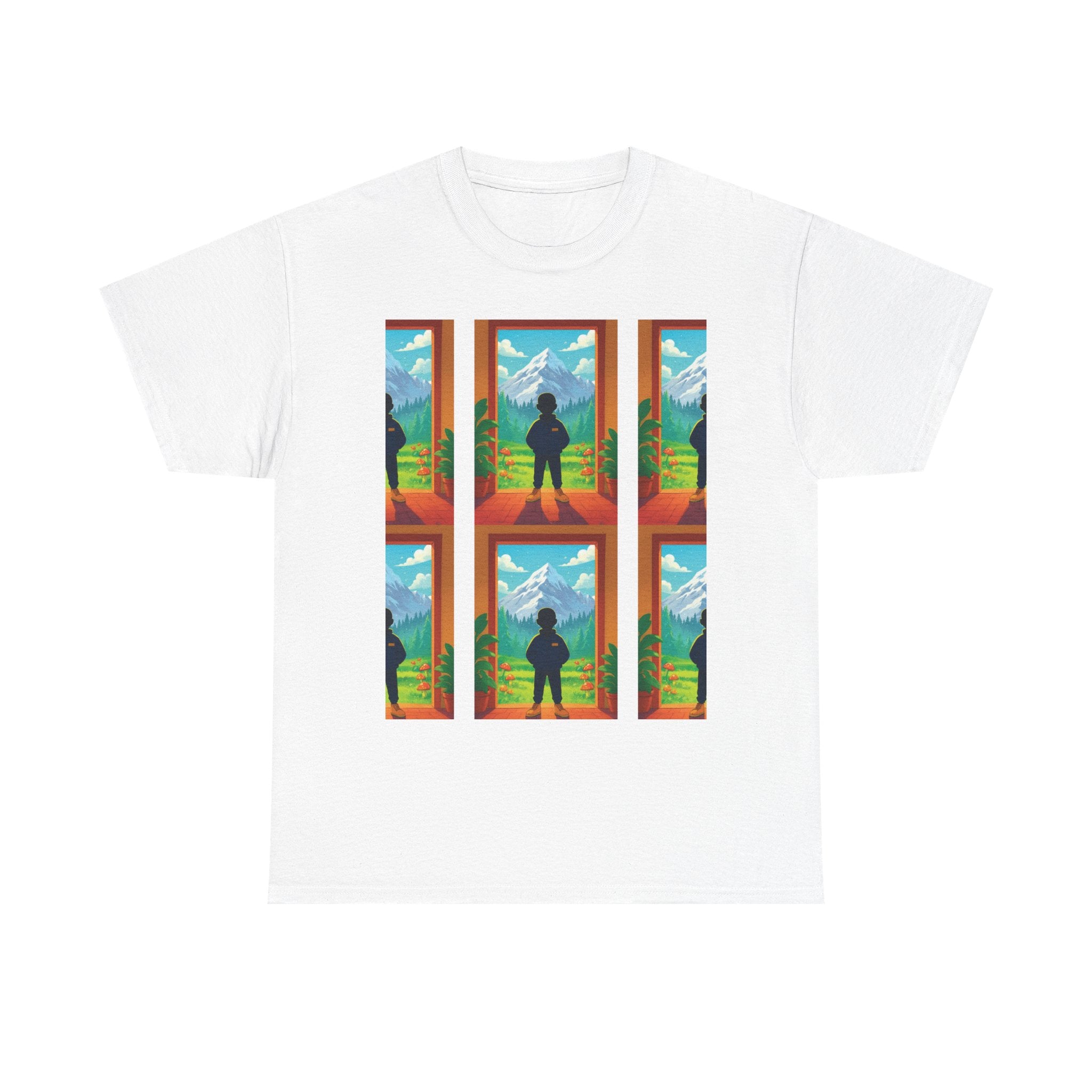 Window Mountain View silhouette T-Shirt | hiking landscape grid