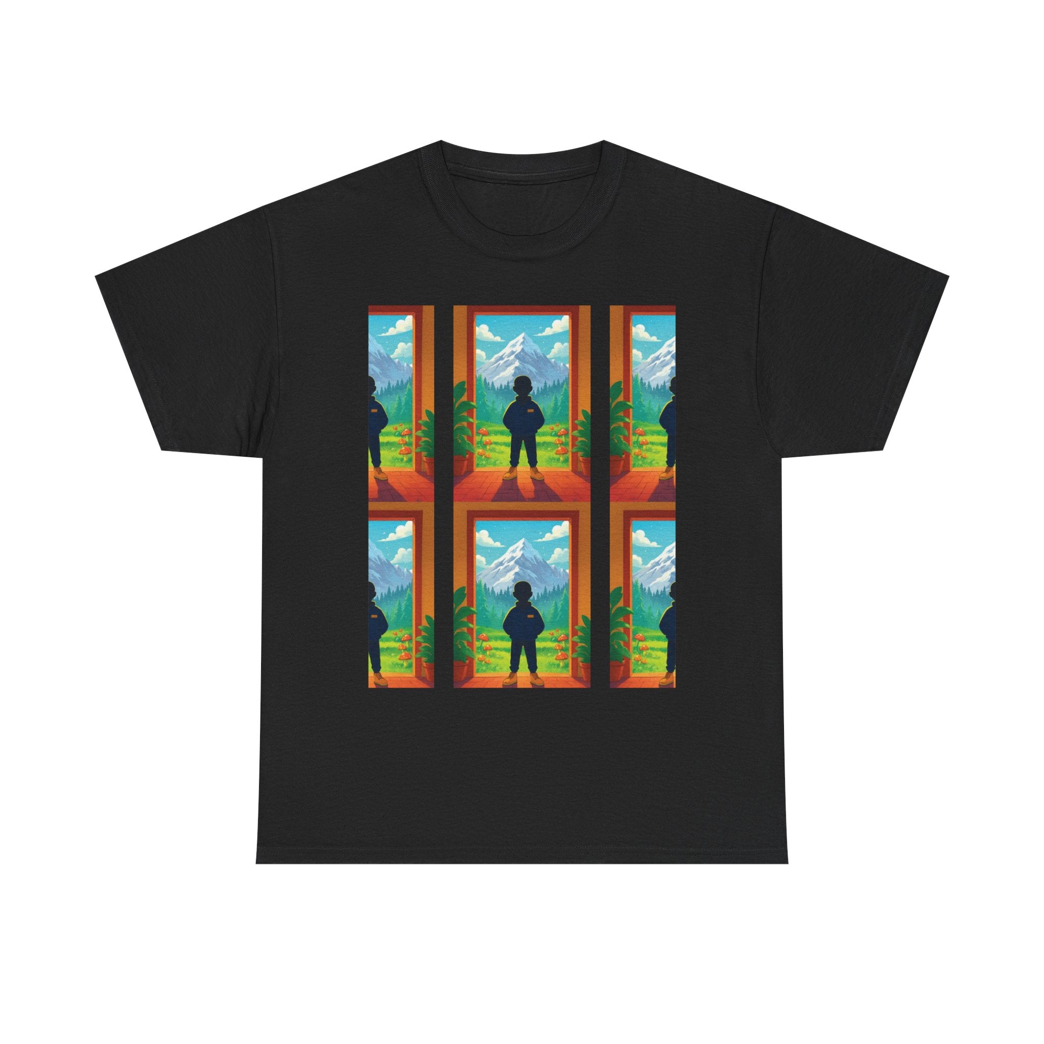 Window Mountain View silhouette T-Shirt | hiking landscape grid