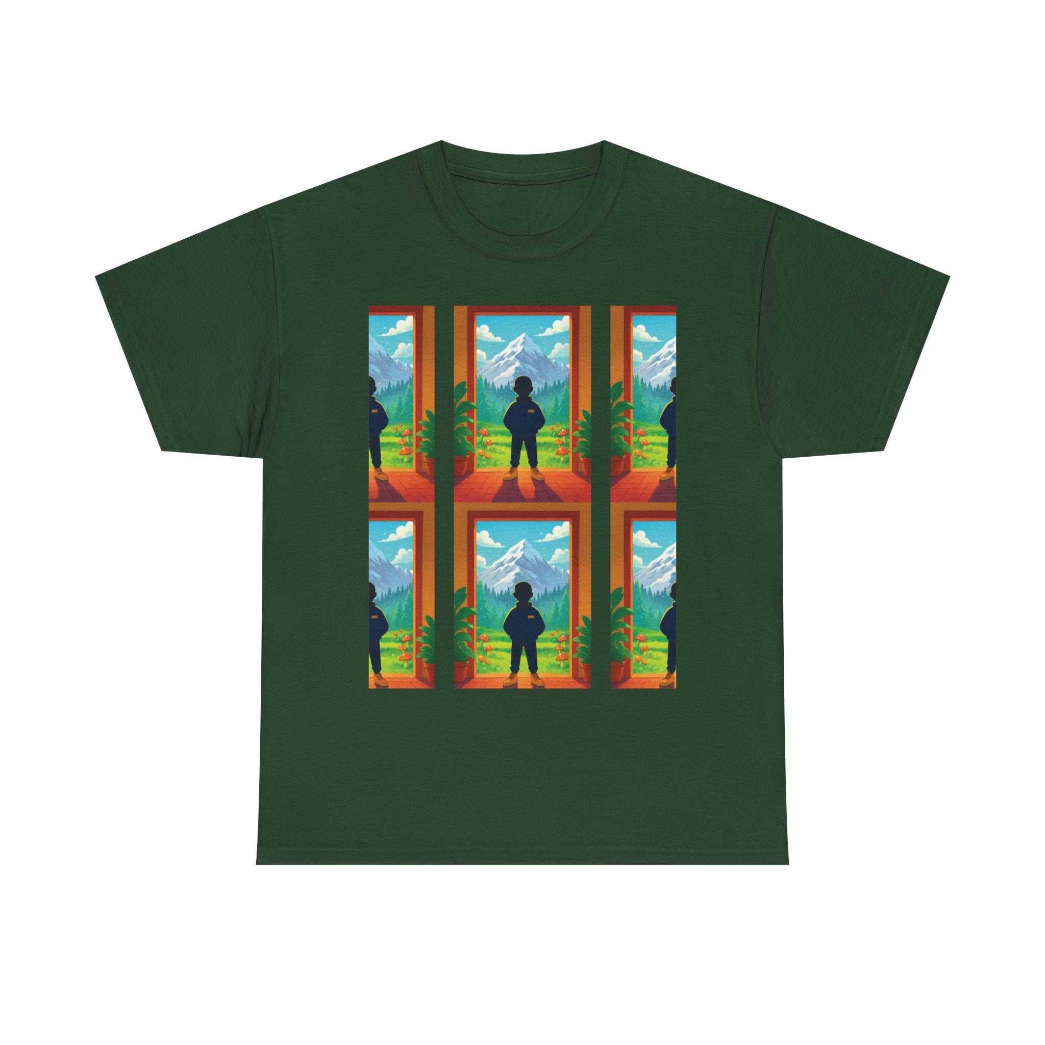 Window Mountain View silhouette T-Shirt | hiking landscape grid