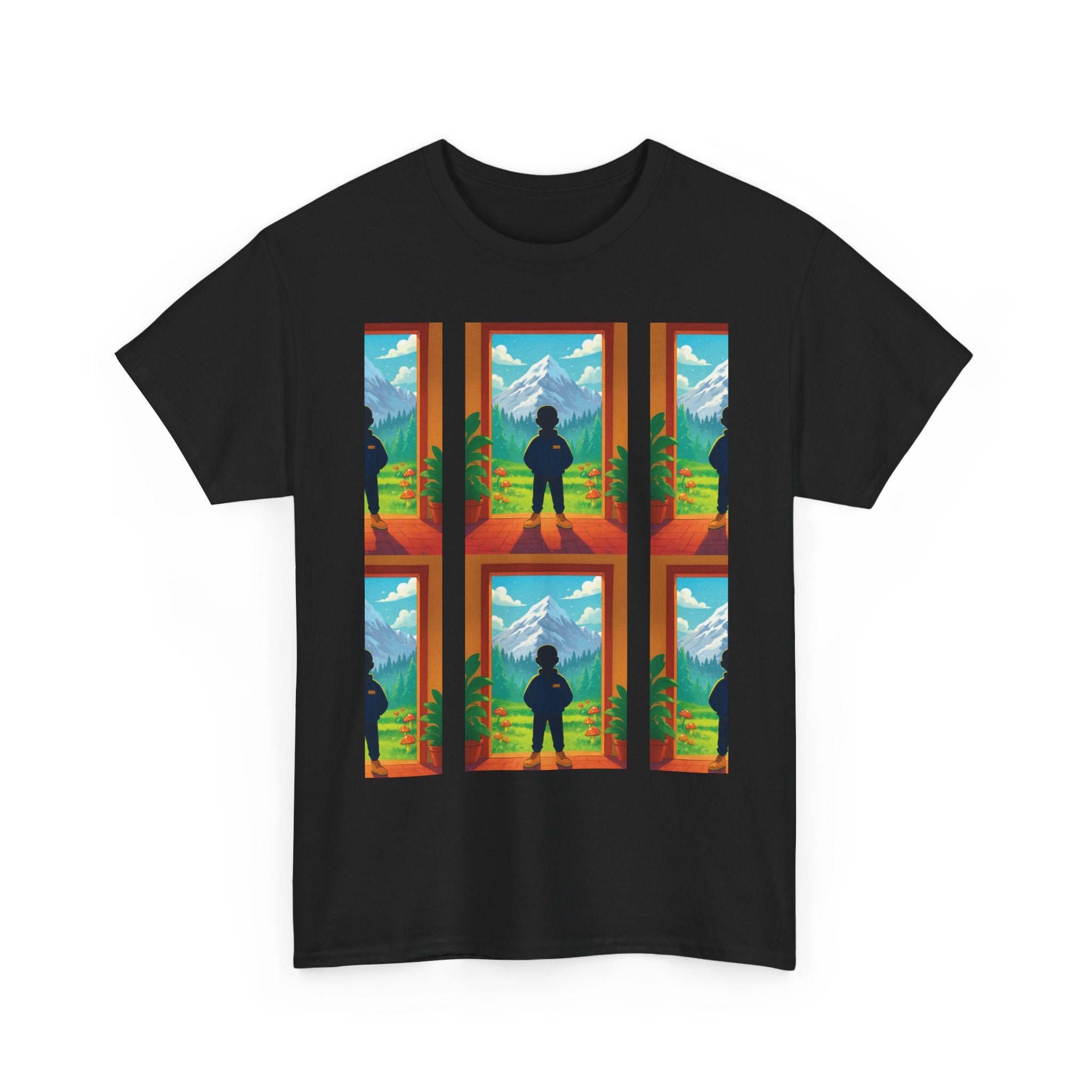 Window Mountain View silhouette T-Shirt | hiking landscape grid