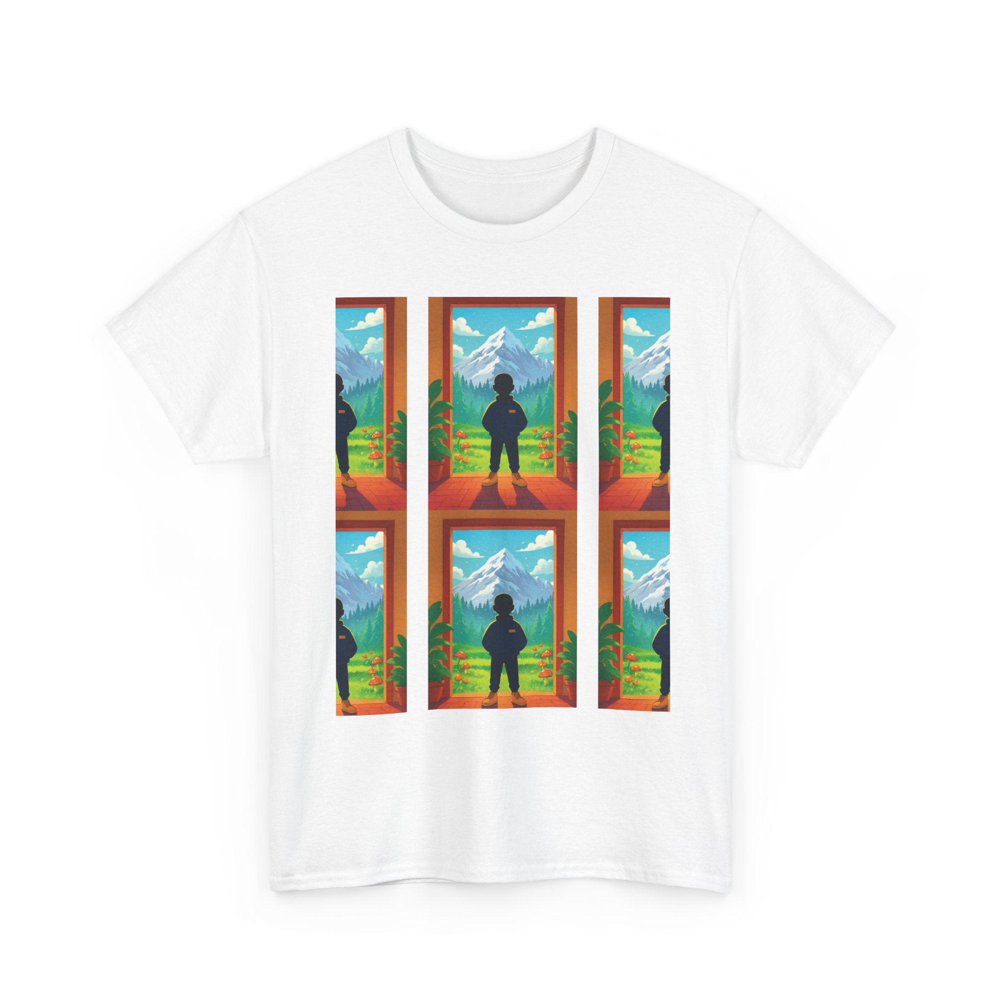 Window Mountain View silhouette T-Shirt | hiking landscape grid