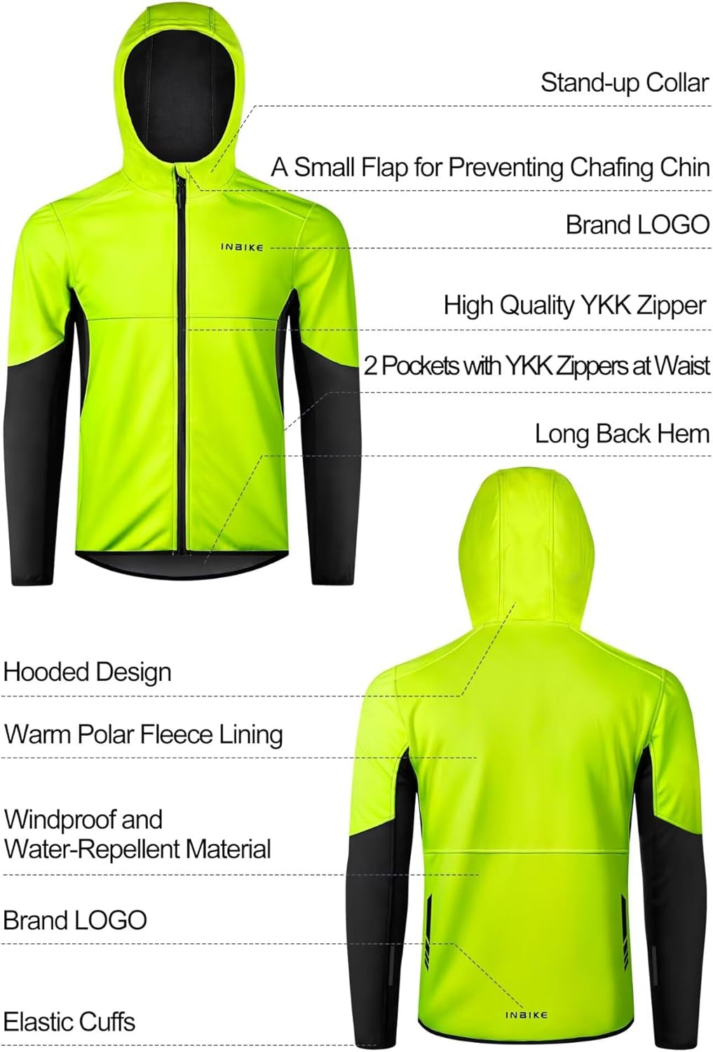 Cycling Jacket for Men Running Biking Jackets Mens Windbreaker Reflective Windproof Fleece Lined Cold Weather