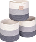Woven Cotton Rope round 11X11X11'' Storage Cubes Baskets Bins Organizer, 3-Tone Gray, 3-Pack
