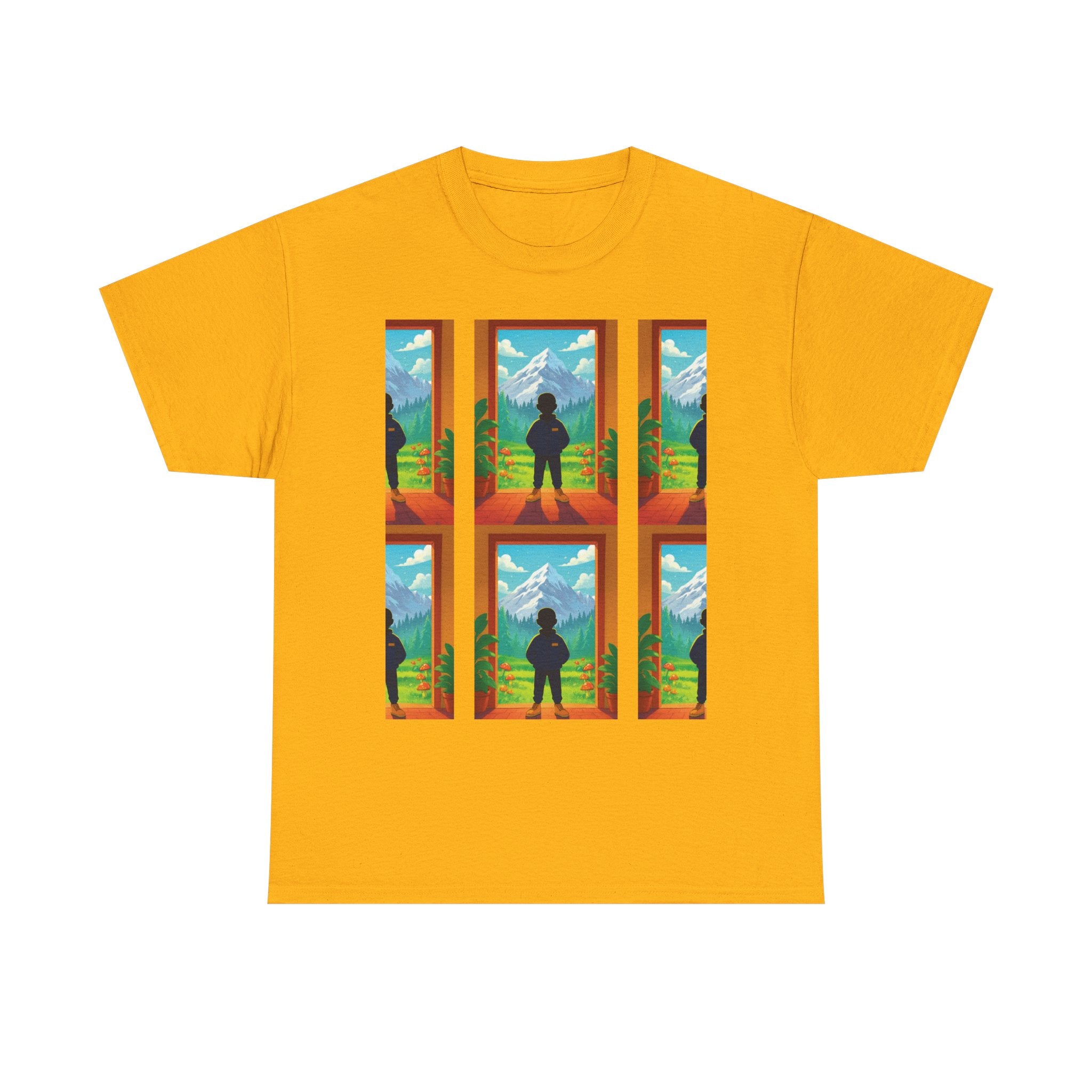 Window Mountain View silhouette T-Shirt | hiking landscape grid