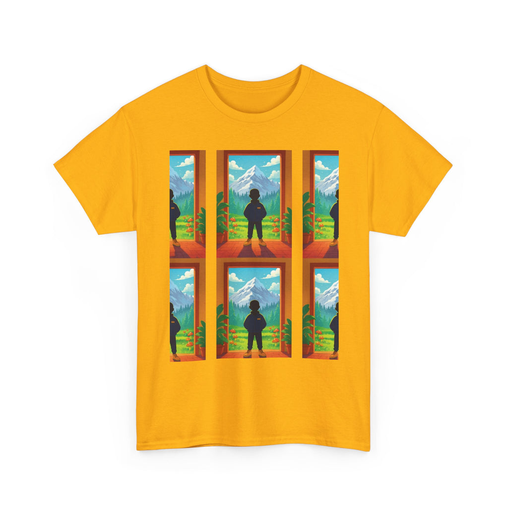 Window Mountain View silhouette T-Shirt | hiking landscape grid