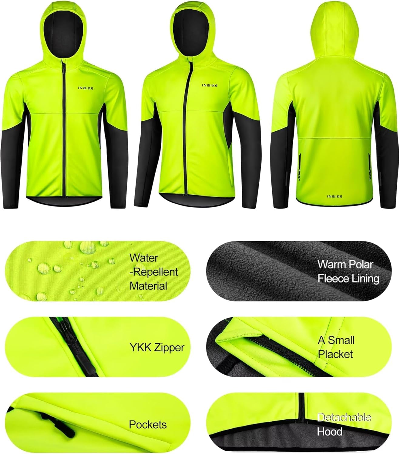 Cycling Jacket for Men Running Biking Jackets Mens Windbreaker Reflective Windproof Fleece Lined Cold Weather